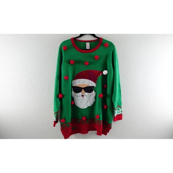 Womens Ugly Christmas Sweater Santa Claus Size 2X in Green by Holiday Time - Picture 1 of 11